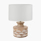 Kingsbury White Wash Carved Wood Table Lamp Base with Lino 30cm White Self Lined Linen Cylinder Lampshade