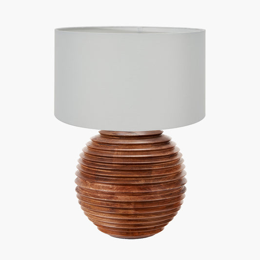 Pembury Brown Wash Large Turned Wood Table Lamp Base with Harry 40cm Ivory Cotton Mix Cylinder Lampshade