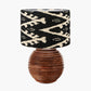 Pembury Brown Wash Large Turned Wood Table Lamp Base with Lars 40cm Black Ikat Patterned Cylinder Lampshade