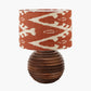 Pembury Brown Wash Turned Wood Table Lamp Base with Lars 30cm Cinnamon Ikat Patterned Cylinder Lampshade