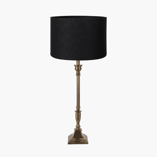 Canterbury Antique Brass Metal Table Lamp Base with Lino 40cm Black Self Lined Linen Cylinder Lampshade