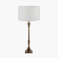 Canterbury Antique Brass Metal Table Lamp Base with Lino 40cm White Self Lined Linen Cylinder Lampshade