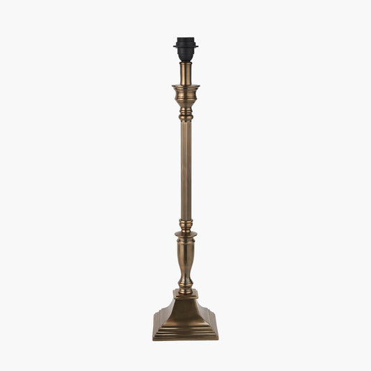 Canterbury Antique Brass Metal Table Lamp Base with Lino 40cm White Self Lined Linen Cylinder Lampshade