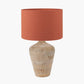 Taika White Wash Textured Wood Table Lamp Base with Lino 40cm Cinnamon Self Lined Linen Cylinder Lampshade