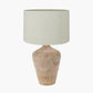 Taika White Wash Textured Wood Table Lamp Base with Lino 40cm Cream Self Lined Linen Cylinder Lampshade