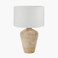 Taika White Wash Textured Wood Table Lamp Base with Lino 40cm White Self Lined Linen Cylinder Lampshade