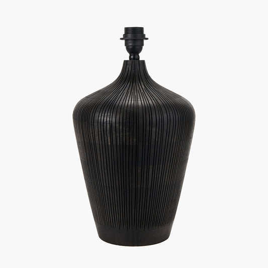 Taika Antique Black Textured Wood Table Lamp Base with Edward 40cm Natural Linen Cylinder Lampshade
