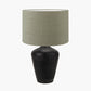 Taika Antique Black Textured Wood Table Lamp Base with Edward 40cm Pistachio Green Linen Cylinder Lampshade
