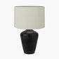 Taika Antique Black Textured Wood Table Lamp Base with Lino 40cm Cream Self Lined Linen Cylinder Lampshade