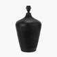 Taika Antique Black Textured Wood Table Lamp Base with Lino 40cm White Self Lined Linen Cylinder Lampshade