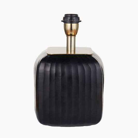 Anais Matt Black Cold Cut Glass Square Table Lamp Base with Lino 35cm White Self Lined Linen Cylinder Lampshade