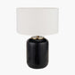 Eva Matt Black Cold Cut Stripe Glass Table Lamp Base with Henry 40cm White Handloom Cylinder Lampshade