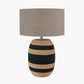 Kalutara Black and Natural Sea Grass Tall Table Lamp Base with Edward 40cm Natural Linen Cylinder Lampshade