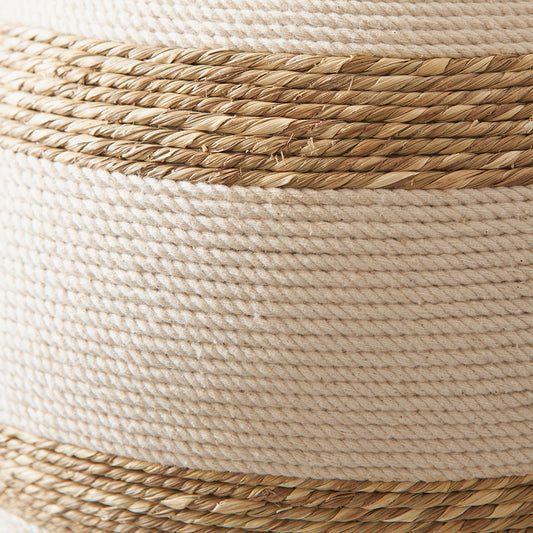 Talalla Cream and Natural Sea Grass Round Table Lamp Base with Lino 40cm Cream Self Lined Linen Cylinder Lampshade