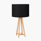 Whitby Natural Wood Tapered 4 Post Table Lamp Base with Lino 35cm Black Self Lined Linen Cylinder Lampshade