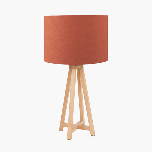 Whitby Natural Wood Tapered 4 Post Table Lamp Base with Lino 35cm Cinnamon Self Lined Linen Cylinder Lampshade