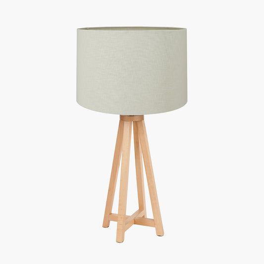 Whitby Natural Wood Tapered 4 Post Table Lamp Base with Lino 35cm Cream Self Lined Linen Cylinder Lampshade