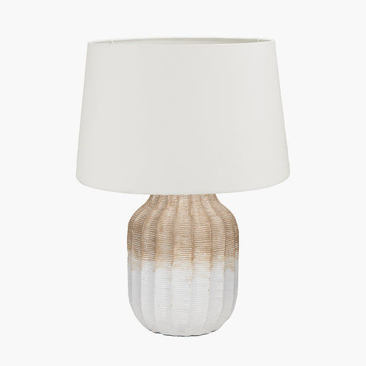 Amalia Natural Ombre Textured Stoneware Table Lamp Base with Winston 30cm White Handloom Tapered Lampshade