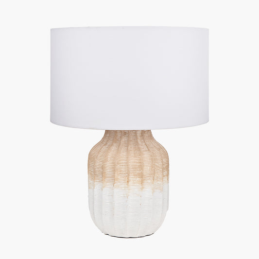 Amalia Natural Ombre Textured Stoneware Table Lamp Base with Harry 30cm Ivory Cotton Mix Cylinder Lampshade