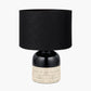 Lotta Black and Natural Stoneware Table Lamp Base with Lino 35cm Black Self Lined Linen Cylinder Lampshade