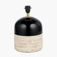 Lotta Black and Natural Stoneware Table Lamp Base with Lino 35cm Black Self Lined Linen Cylinder Lampshade