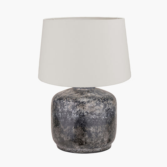 Vulcan Textured Volcanic Effect Grey Small Stoneware Table Lamp Base with Winston 30cm White Handloom Tapered Lampshade