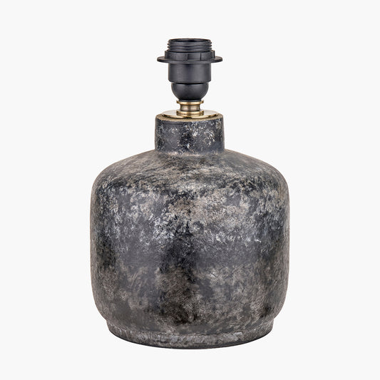Vulcan Textured Volcanic Effect Grey Small Stoneware Table Lamp Base with Winston 30cm White Handloom Tapered Lampshade