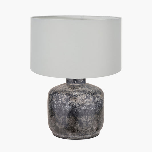 Vulcan Textured Volcanic Effect Grey Small Stoneware Table Lamp Base with Harry 30cm Ivory Cotton Mix Cylinder Lampshade