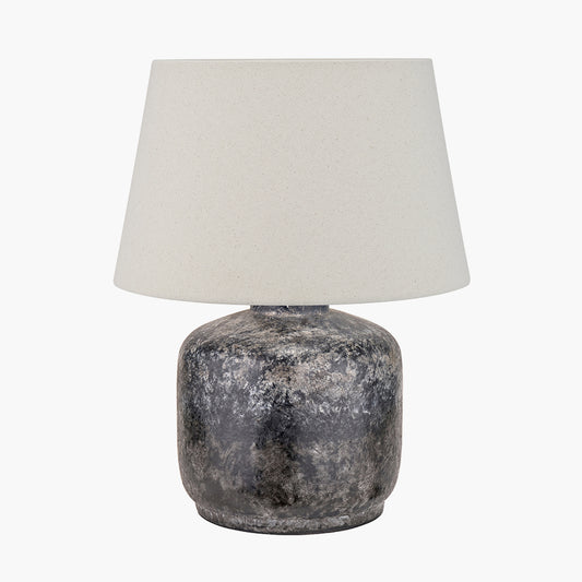 Vulcan Textured Volcanic Effect Grey Small Stoneware Table Lamp Base with Coast 30cm Cream Calico Tapered Lampshade