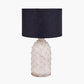 Kali Textured Dot Light Grey Stoneware Table Lamp Base with Lino 30cm Black Self Lined Linen Cylinder Lampshade