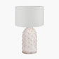 Kali Textured Dot Light Grey Stoneware Table Lamp Base with Lino 30cm White Self Lined Linen Cylinder Lampshade
