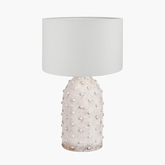 Kali Textured Dot Light Grey Stoneware Table Lamp Base with Lino 30cm White Self Lined Linen Cylinder Lampshade