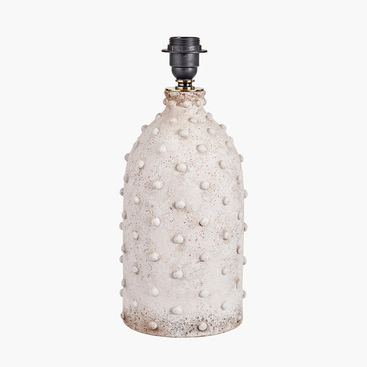 Kali Textured Dot Light Grey Stoneware Table Lamp Base with Lino 30cm White Self Lined Linen Cylinder Lampshade