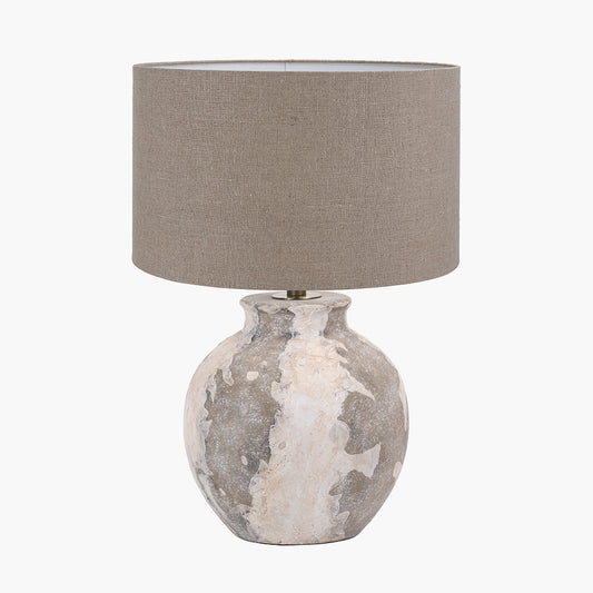 Lulia Antique Finish Stoneware Table Lamp Base with Edward 35cm Natural Linen Cylinder Lampshade