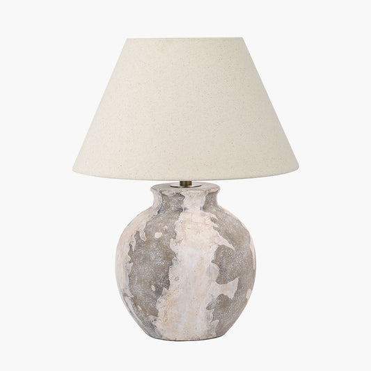 Lulia Antique Finish Stoneware Table Lamp Base with Seychelles 40cm Cream Slubby Cotton Empire Lampshade