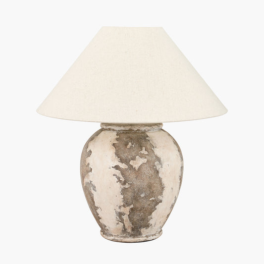 Lulia Antique Finish Stoneware Urn Table Lamp Base with Harley 50cm Slubby Hopsack Empire Lampshade
