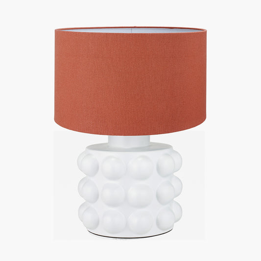 Serenity White Bobbled Ceramic Large Table Lamp Base with Henry 40cm Tobacco Handloom Cylinder Lampshade