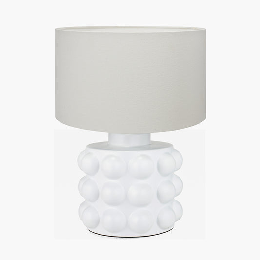 Serenity White Bobbled Ceramic Large Table Lamp Base with Henry 45cm White Handloom Cylinder Lampshade