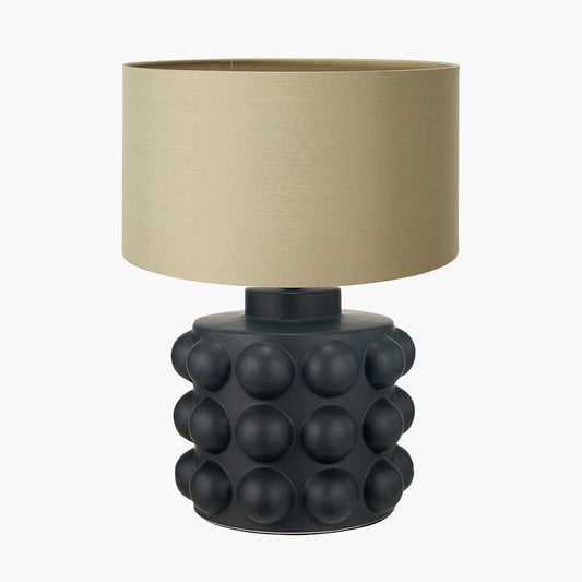 Serenity Black Bobbled Ceramic Large Table Lamp Base with Harry 40cm Taupe Cotton Mix Cylinder Lampshade