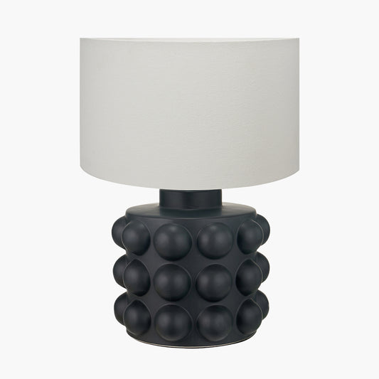 Serenity Black Bobbled Ceramic Large Table Lamp Base with Henry 45cm White Handloom Cylinder Lampshade