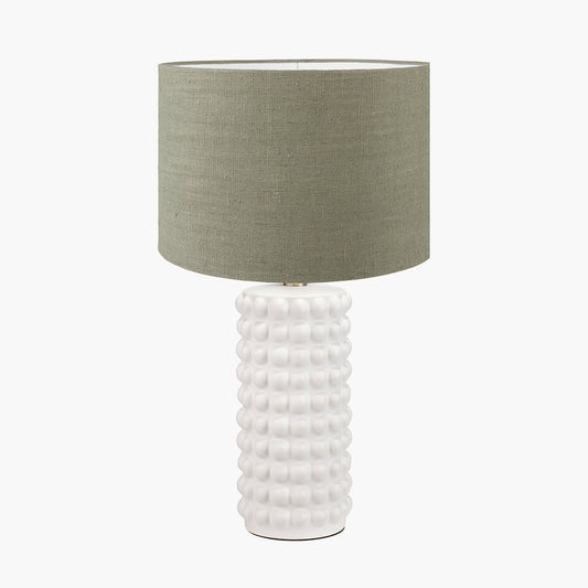 Sohan White Bobbled Ceramic Tall Table Lamp Base with Edward 40cm Pistachio Green Linen Cylinder Lampshade