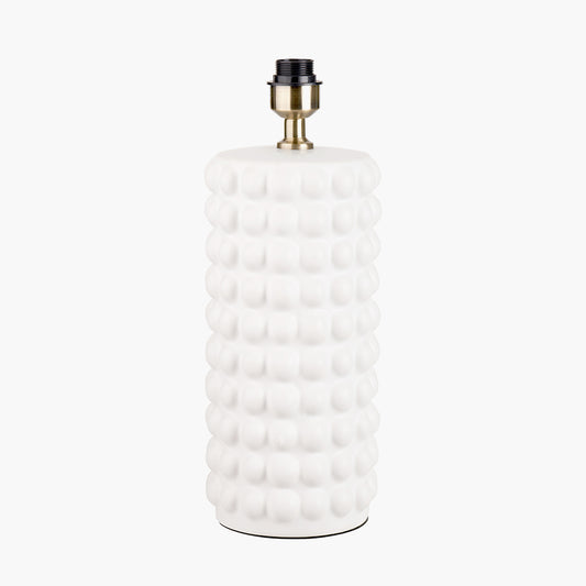 Sohan White Bobbled Ceramic Tall Table Lamp Base with Lino 40cm Black Self Lined Linen Cylinder Lampshade