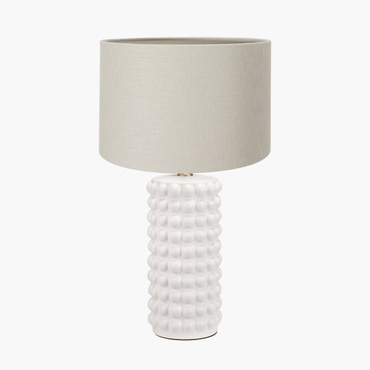 Sohan White Bobbled Ceramic Tall Table Lamp Base with Lino 40cm Grey Self Lined Linen Cylinder Lampshade