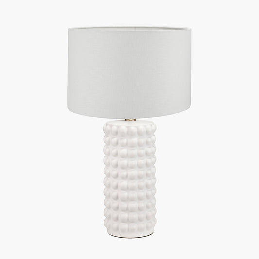 Sohan White Bobbled Ceramic Tall Table Lamp Base with Lino 40cm White Self Lined Linen Cylinder Lampshade