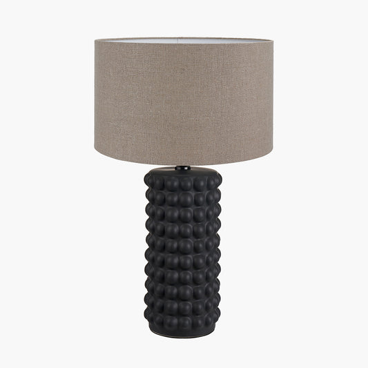 Sohan Black Bobbled Ceramic Tall Table Lamp Base with Edward 40cm Natural Linen Cylinder Lampshade