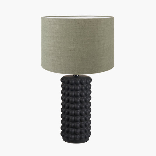 Sohan Black Bobbled Ceramic Tall Table Lamp Base with Edward 40cm Pistachio Green Linen Cylinder Lampshade