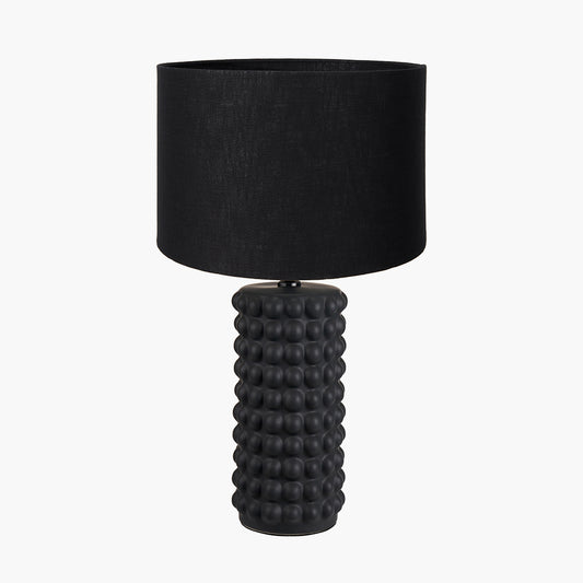 Sohan Black Bobbled Ceramic Tall Table Lamp Base with Lino 40cm Black Self Lined Linen Cylinder Lampshade
