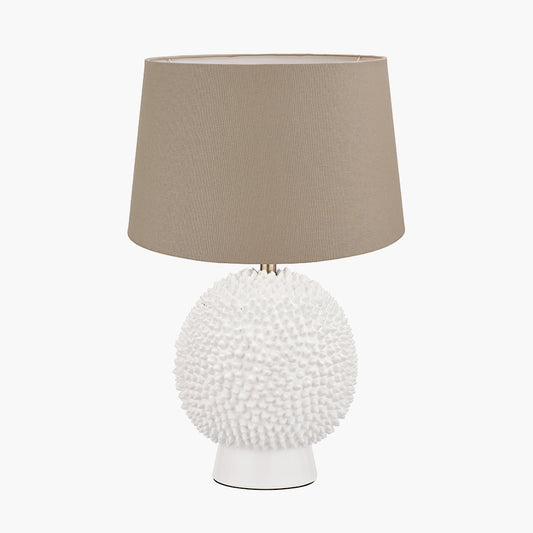 Wrenley Cream Ceramic Sea Urchin Table Lamp Base with Winston 40cm Taupe Handloom Tapered Lampshade