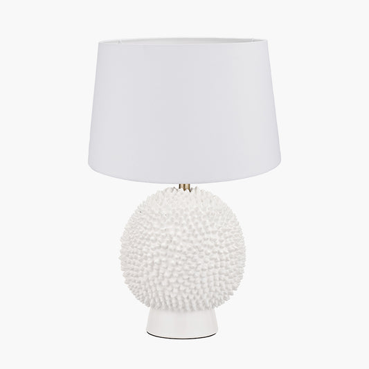 Wrenley Cream Ceramic Sea Urchin Table Lamp Base with Winston 40cm White Handloom Tapered Lampshade