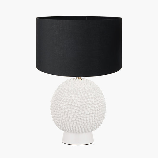 Wrenley Cream Ceramic Sea Urchin Table Lamp Base with Harry 35cm Black Cotton Mix Cylinder Lampshade